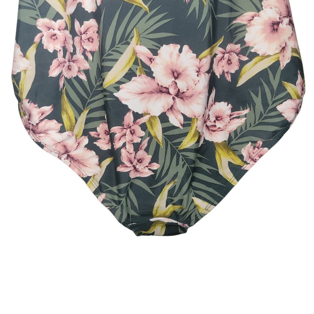 Kona Sol Olive Green And Pink Floral One Piece Swimsuit Size 22 W - Picture 5 of 7